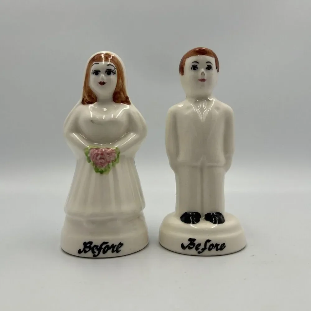 Vintage “BEFORE and AFTER” Bride and Groom Salt and Pepper Shakers - Philippines